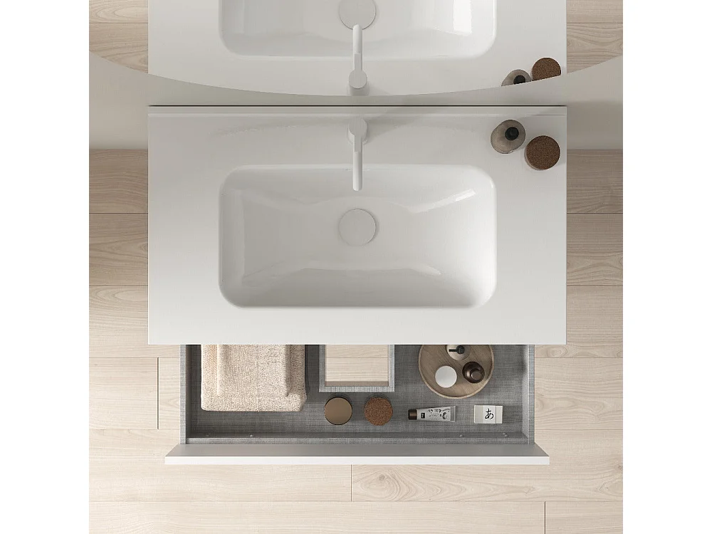 Meuble salle de bain simple vasque YOKO  chêne sablé 80 cm  Miroir non inclus