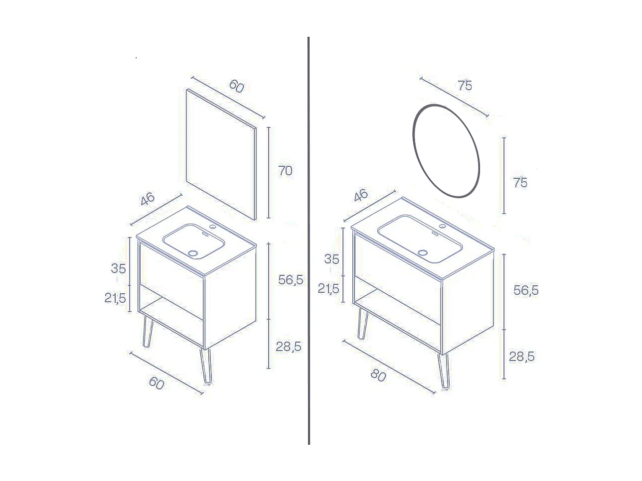 Meuble salle de bain simple vasque YOKO  chêne sablé 80 cm  Miroir non inclus
