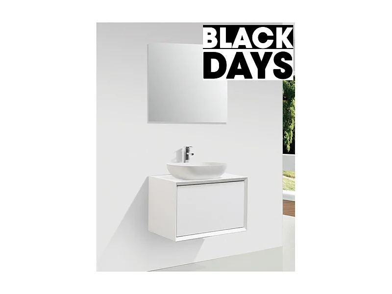 Meuble salle de bain pour vasque à poser PALIO largeur 60 cm blanc mat