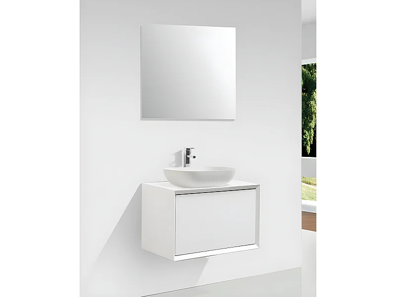 Meuble salle de bain pour vasque à poser PALIO largeur 60 cm blanc mat