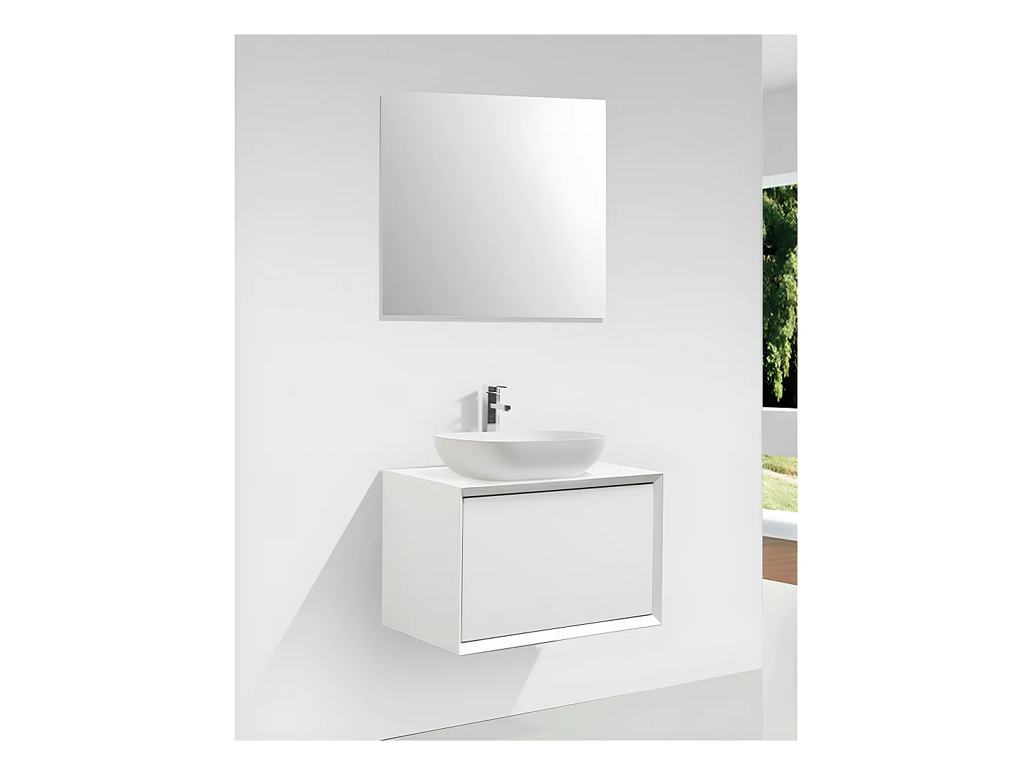 Meuble salle de bain pour vasque à poser PALIO largeur 60 cm blanc mat