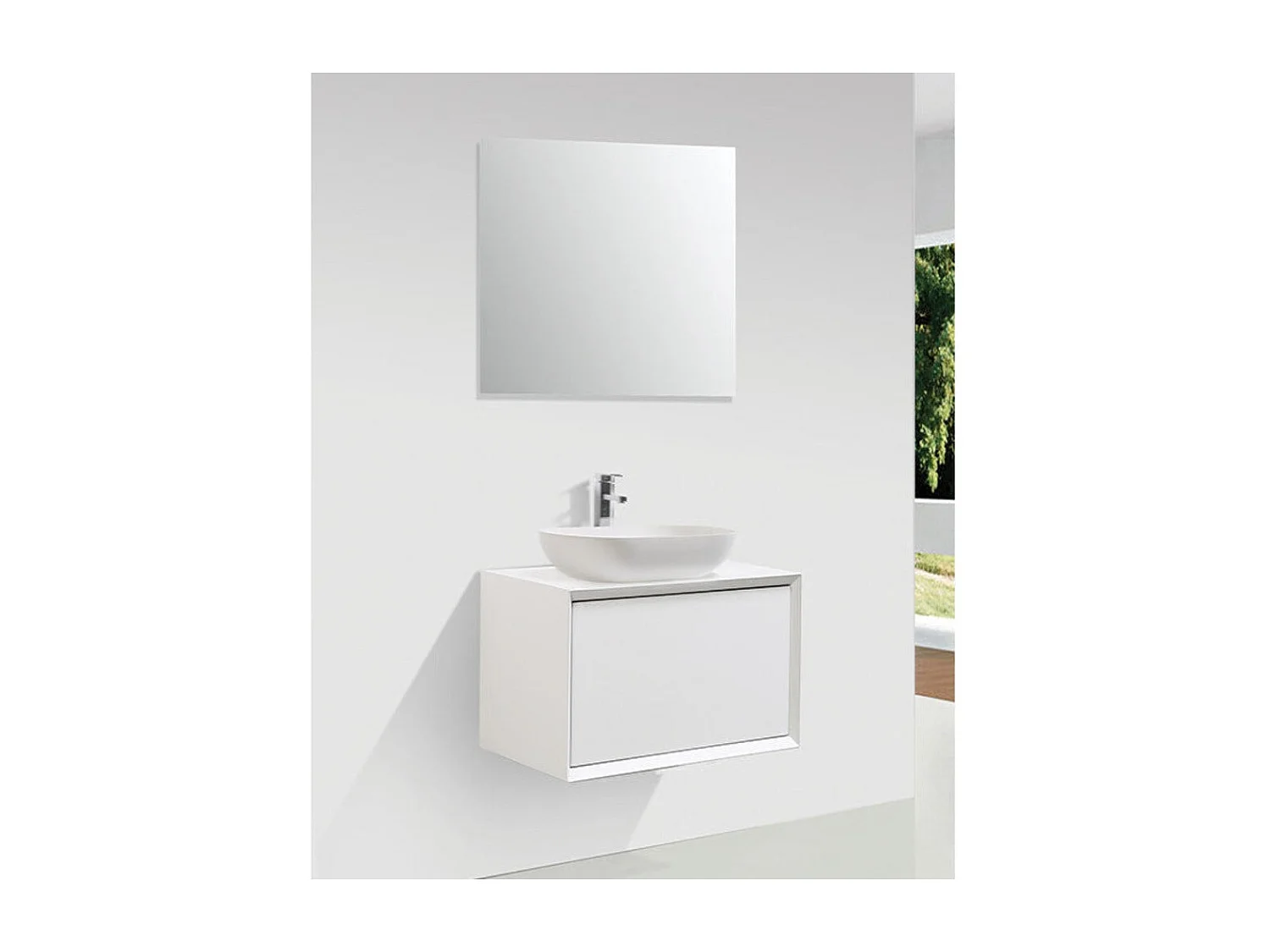 Meuble salle de bain pour vasque à poser PALIO largeur 60 cm blanc mat