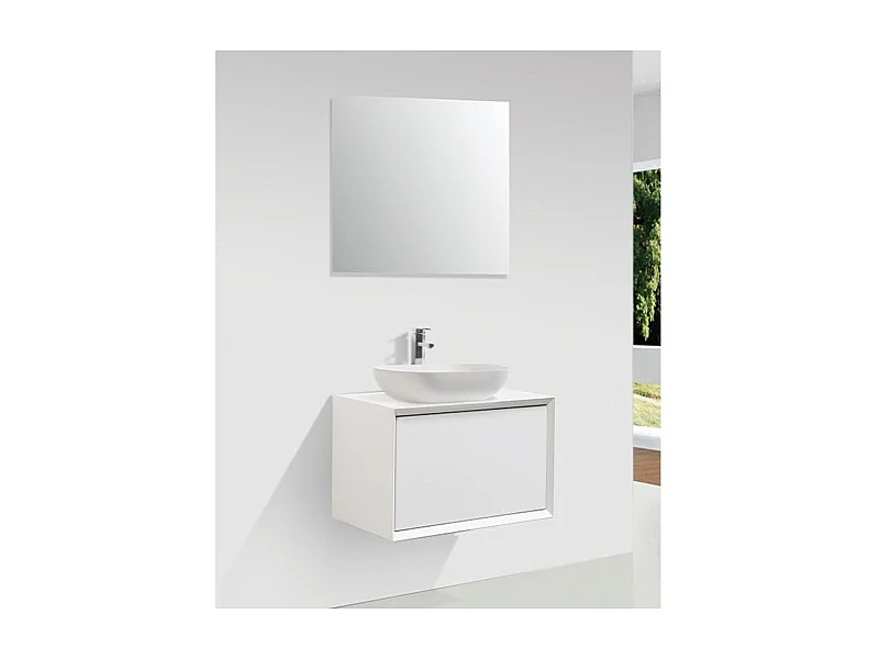 Meuble salle de bain pour vasque à poser PALIO largeur 60 cm blanc mat