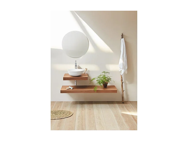 Plan vasque suspendu ZERO pour salle de bain design noyer 45 x 60 cm
