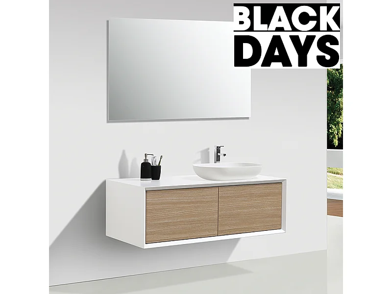 Meuble salle de bain pour vasque à poser PALIO largeur 120 cm blanc mat  chêne clair