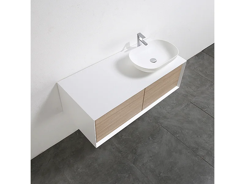 Meuble salle de bain pour vasque à poser PALIO largeur 120 cm blanc mat  chêne clair