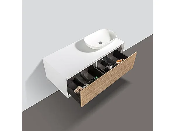 Meuble salle de bain pour vasque à poser PALIO largeur 120 cm blanc mat  chêne clair