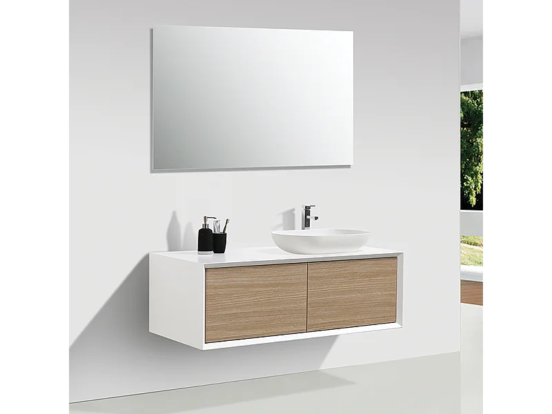 Waschtischunterschrank für Aufsatzwaschbecken 120cm vormontiert weiß/Eiche hell PALIO