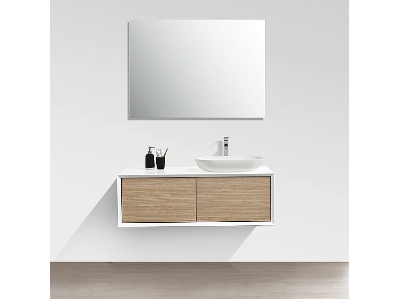 Waschtischunterschrank für Aufsatzwaschbecken 120cm vormontiert weiß/Eiche hell PALIO