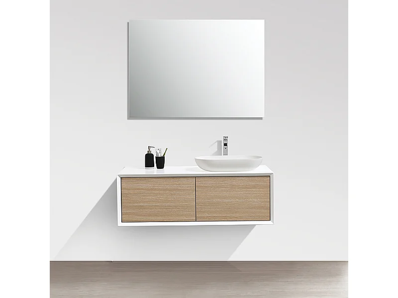 Meuble salle de bain pour vasque à poser PALIO largeur 120 cm blanc mat  chêne clair