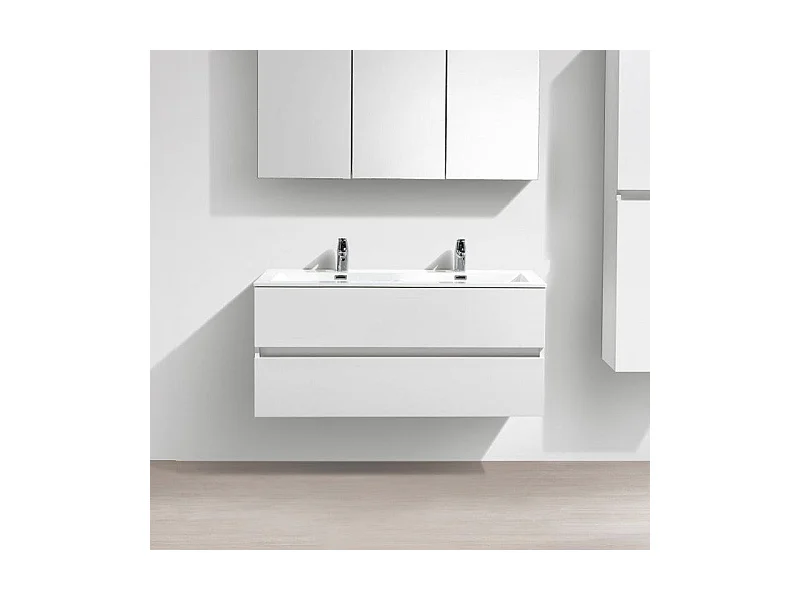 Meuble salle de bain design double vasque SIENA largeur 120 cm blanc laqué