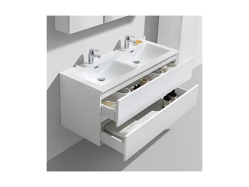 Meuble salle de bain design double vasque SIENA largeur 120 cm blanc laqué
