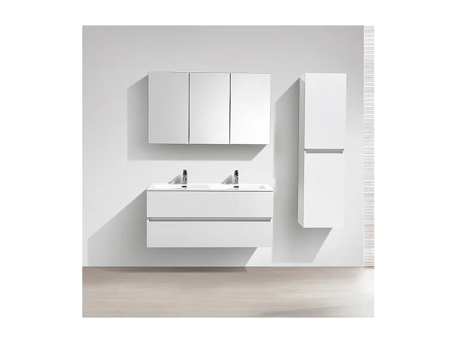 Meuble salle de bain design double vasque SIENA largeur 120 cm blanc laqué