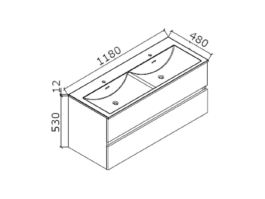 Meuble salle de bain design double vasque SIENA largeur 120 cm blanc laqué