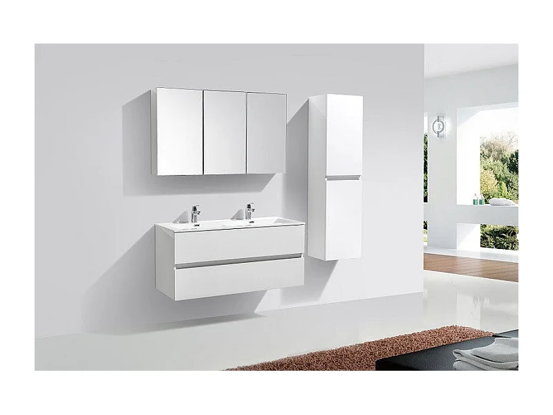 Meuble salle de bain design double vasque SIENA largeur 120 cm blanc laqué