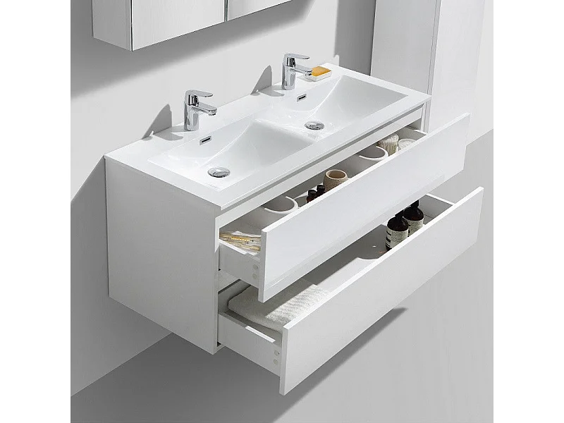 Meuble salle de bain design double vasque SIENA largeur 120 cm blanc laqué