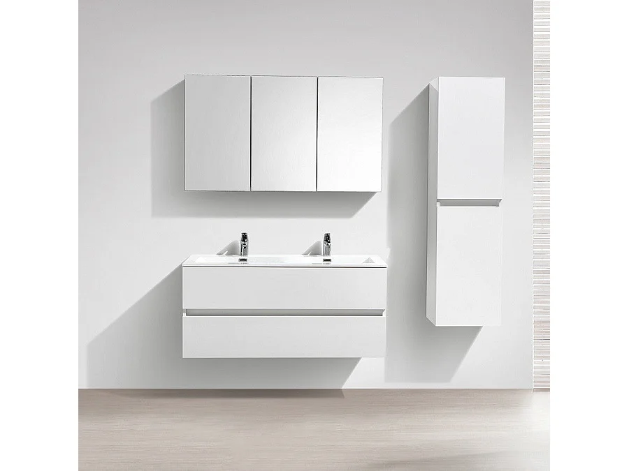 Meuble salle de bain design double vasque SIENA largeur 120 cm blanc laqué
