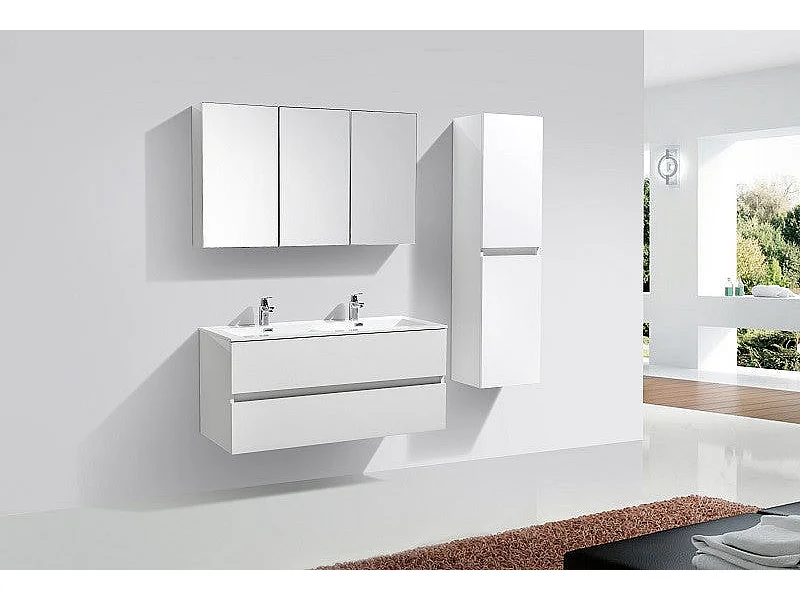 Meuble salle de bain design double vasque SIENA largeur 120 cm blanc laqué