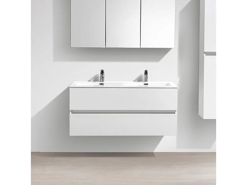 Meuble salle de bain design double vasque SIENA largeur 120 cm blanc laqué