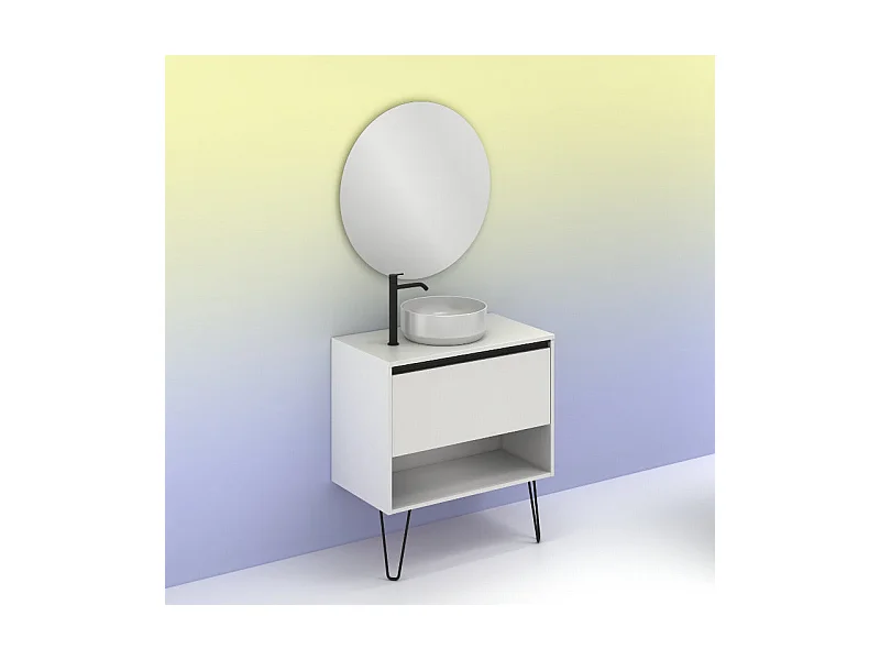 Meuble salle de bain avec vasque posée YOKO TOP  blanc brillant 80 cm  Miroir non inclus