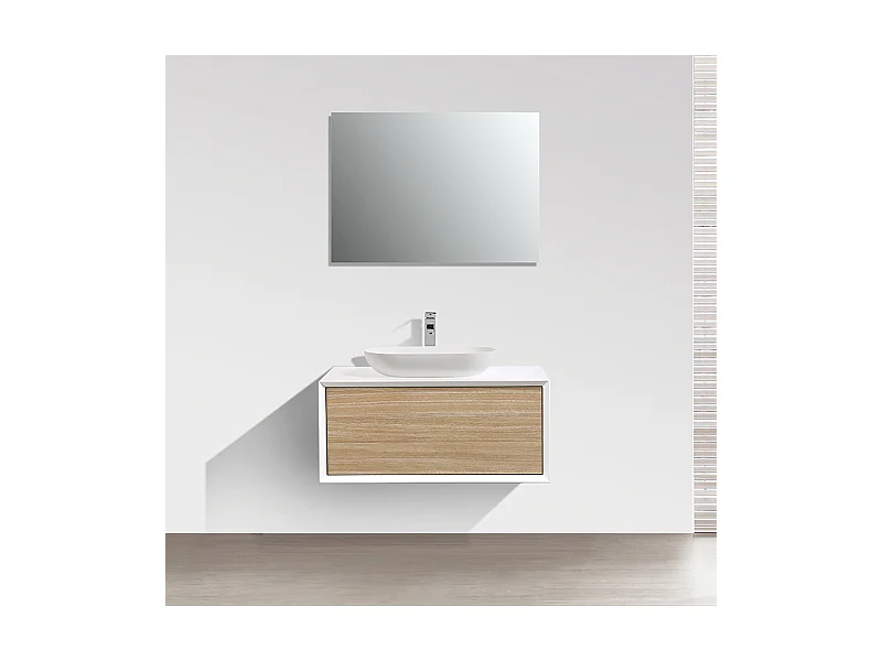 Mueble de baño MONTADO 90cm PALIO, blanco / roble claro