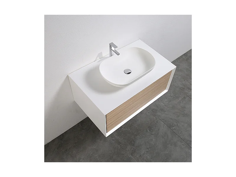 Mueble de baño MONTADO 90cm PALIO, blanco / roble claro