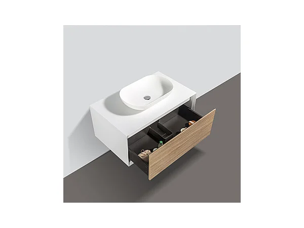 Mueble de baño MONTADO 90cm PALIO, blanco / roble claro