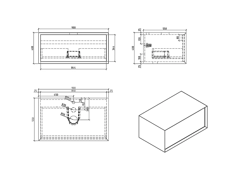 Mueble de baño MONTADO 90cm PALIO, blanco / roble claro