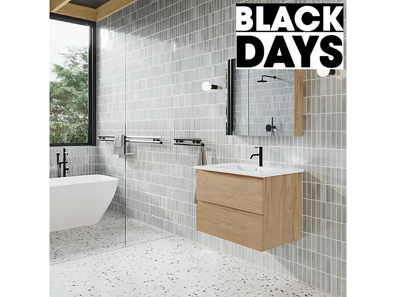 Meuble salle de bain design simple vasque MESSINA largeur 80 cm chêne clair