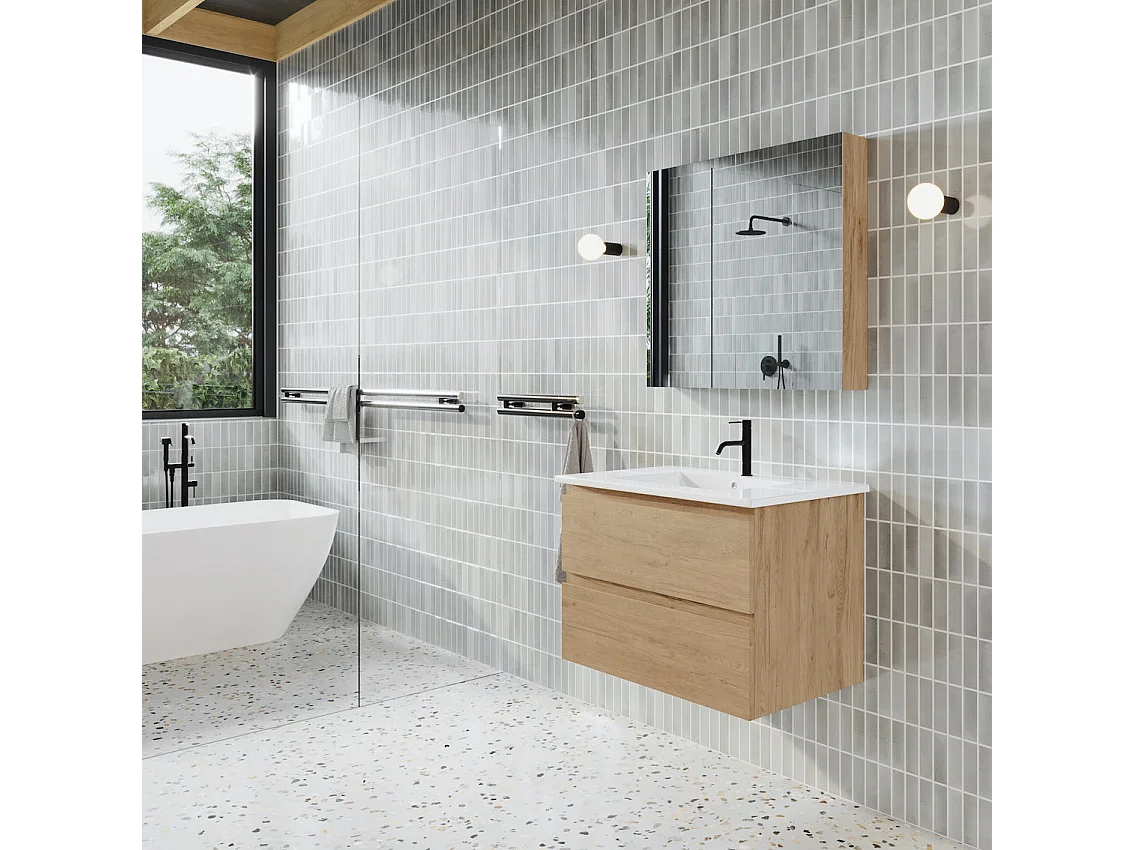 Lavabo con mueble MESSINA 80 cm roble claro