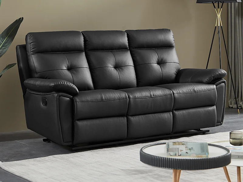 Sofá relax de 3 plazas de piel negro VINETA