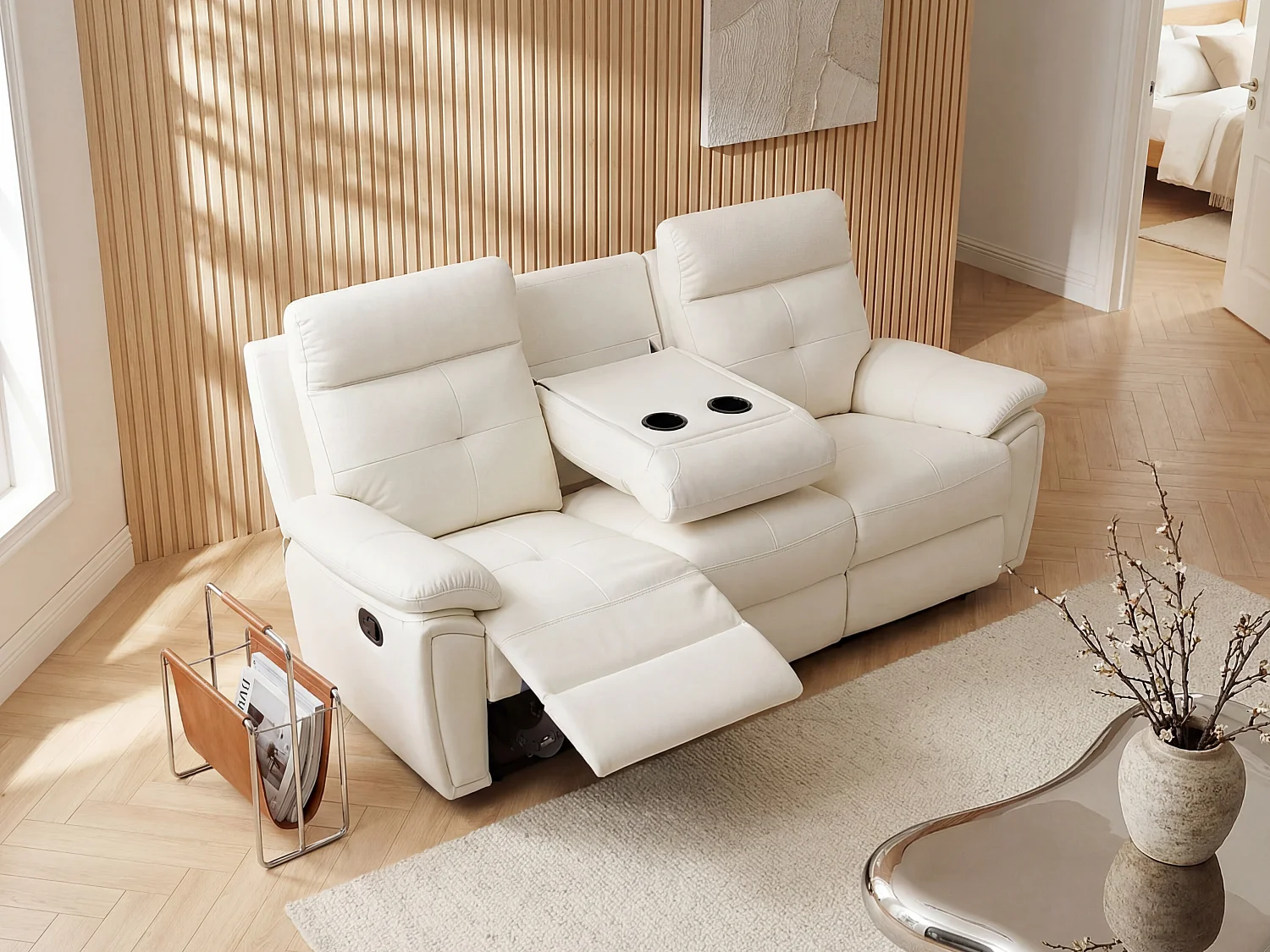 Relaxsofa 3-Sitzer - Leder- Weiß - VINETA