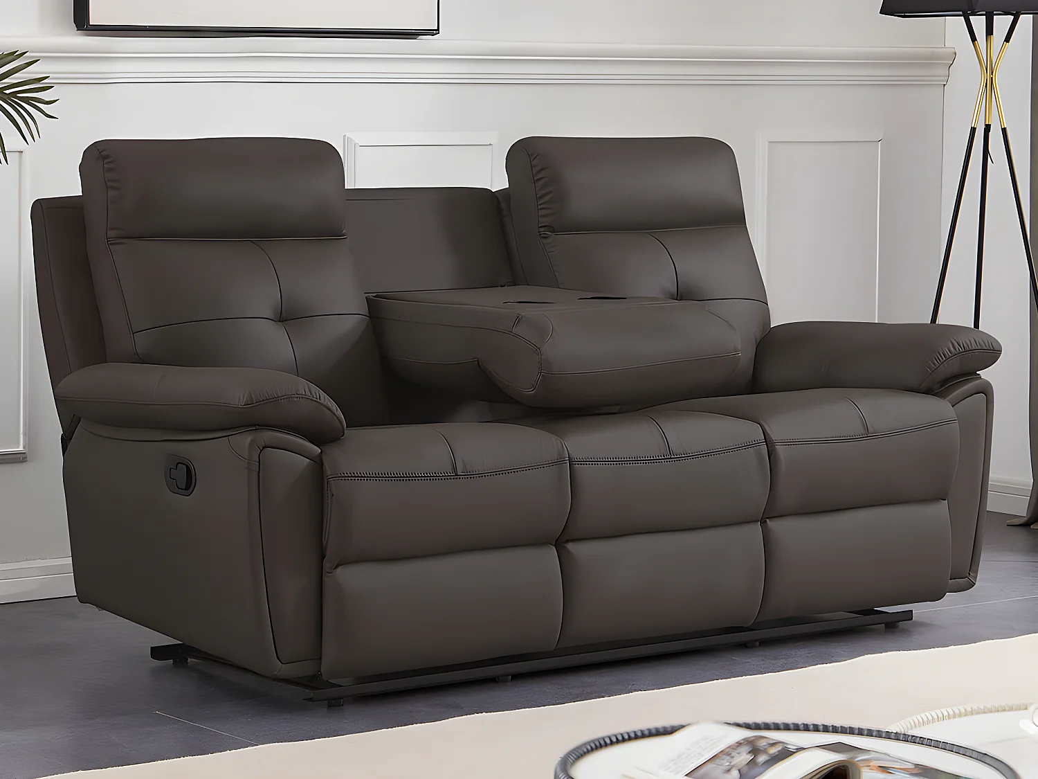 Divano 3 posti relax in Pelle Marrone - VINETA