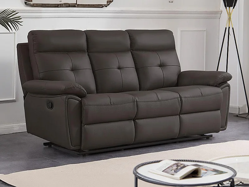 Canapé 3 places relax en cuir marron VINETA