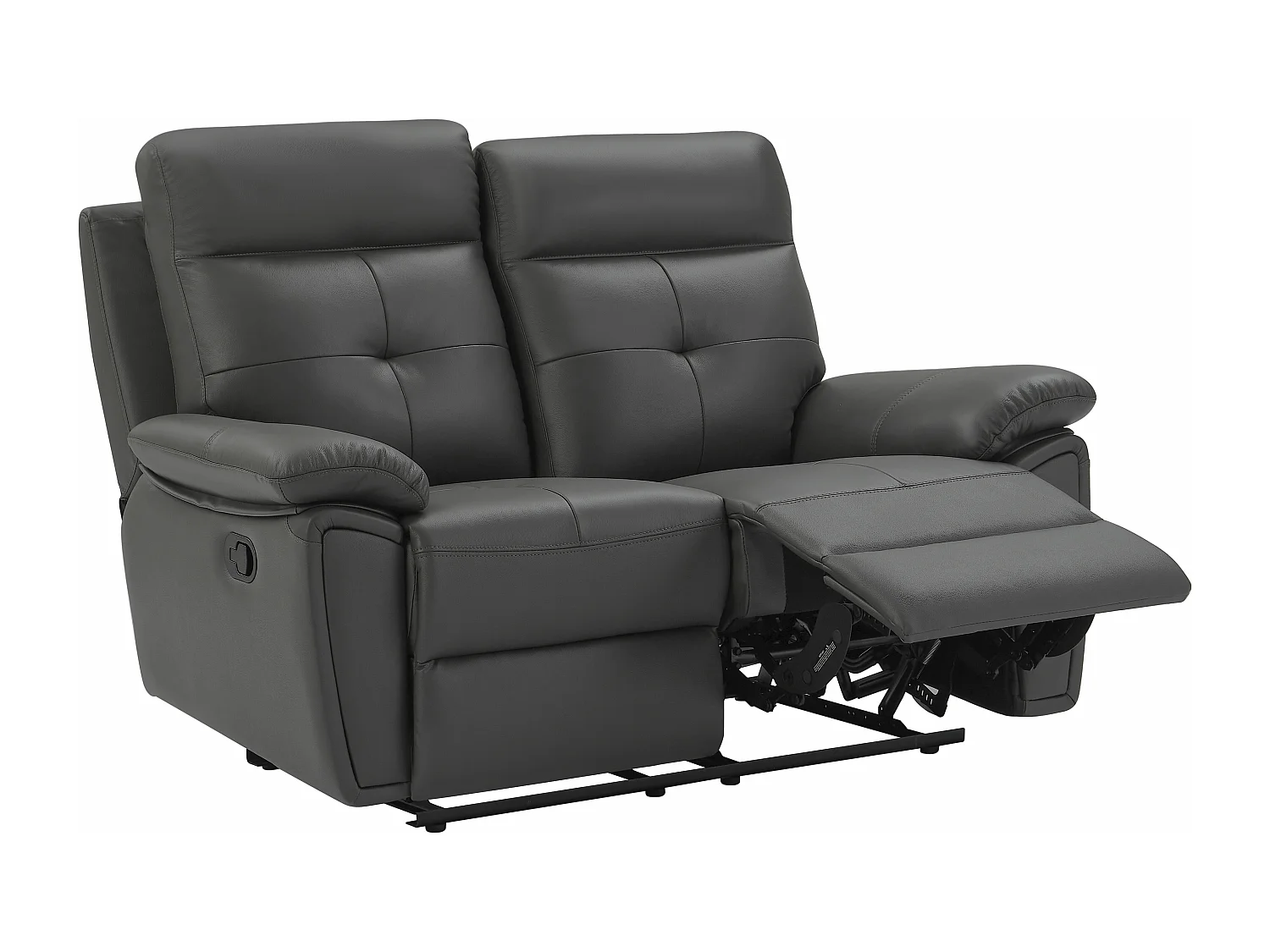 Grå lädersoffa för 2 personer med relaxfunktion VINETA