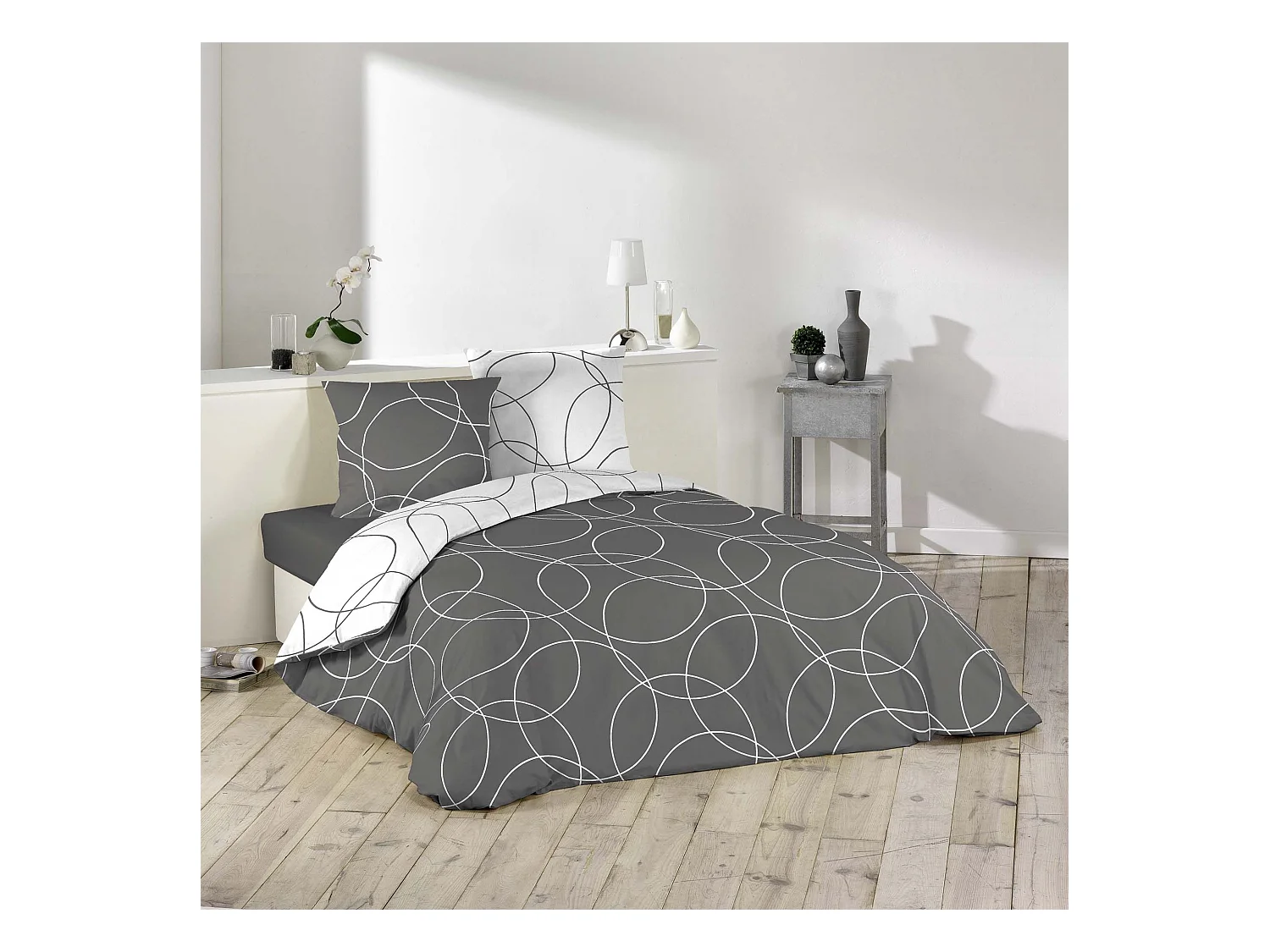 Beddengoed Set 3-delig "Elton" 240x220cm Grijs Omkeerbaar - Polyester - Oeko-tex - 2 Personen