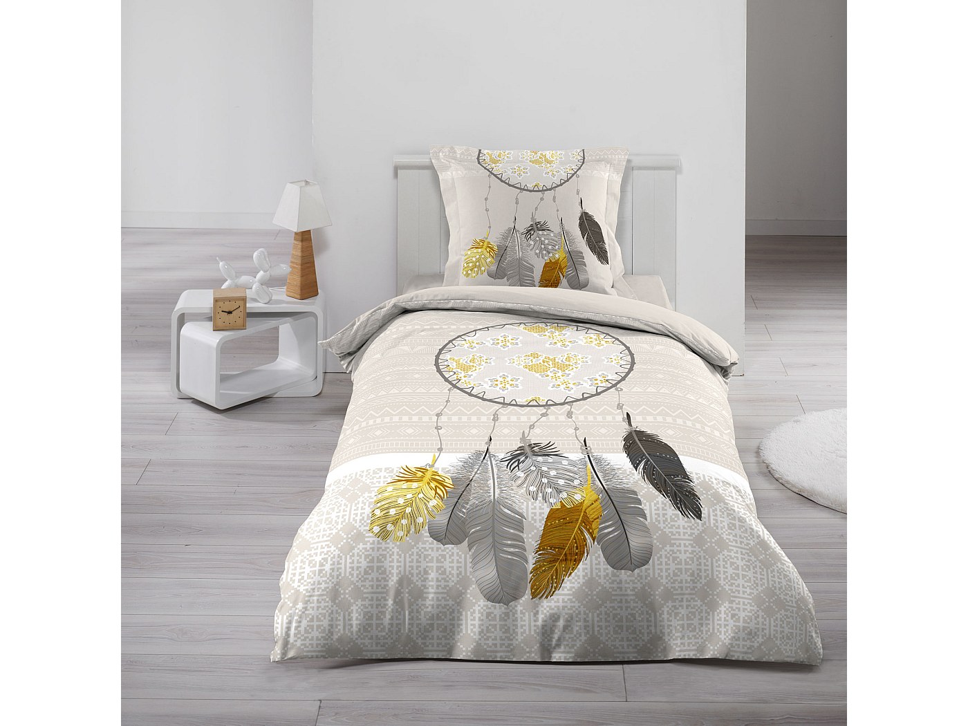 Housse De Couette Attrape-Rêves Blanc Parure De Lit Bohème Mandala Noir