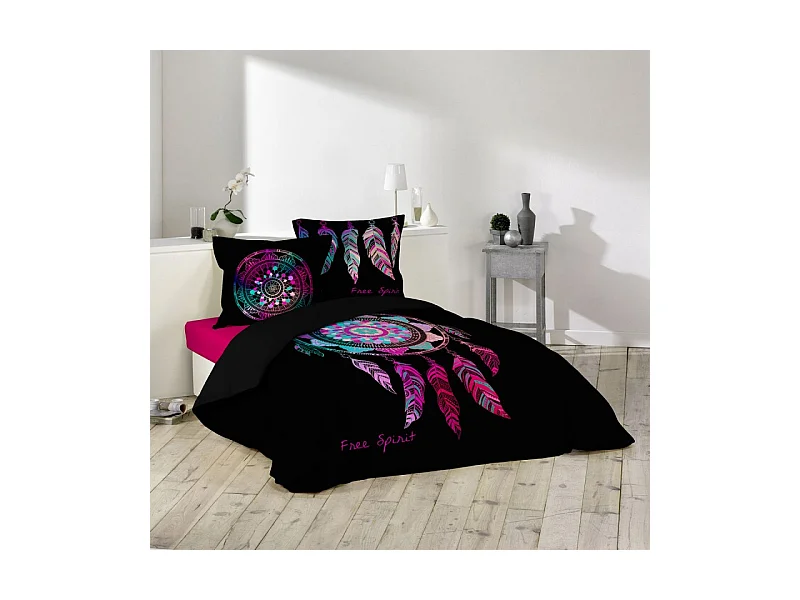 Parure de Lit 3 Pièces "Porte-Bonheur" 240x220cm Noir