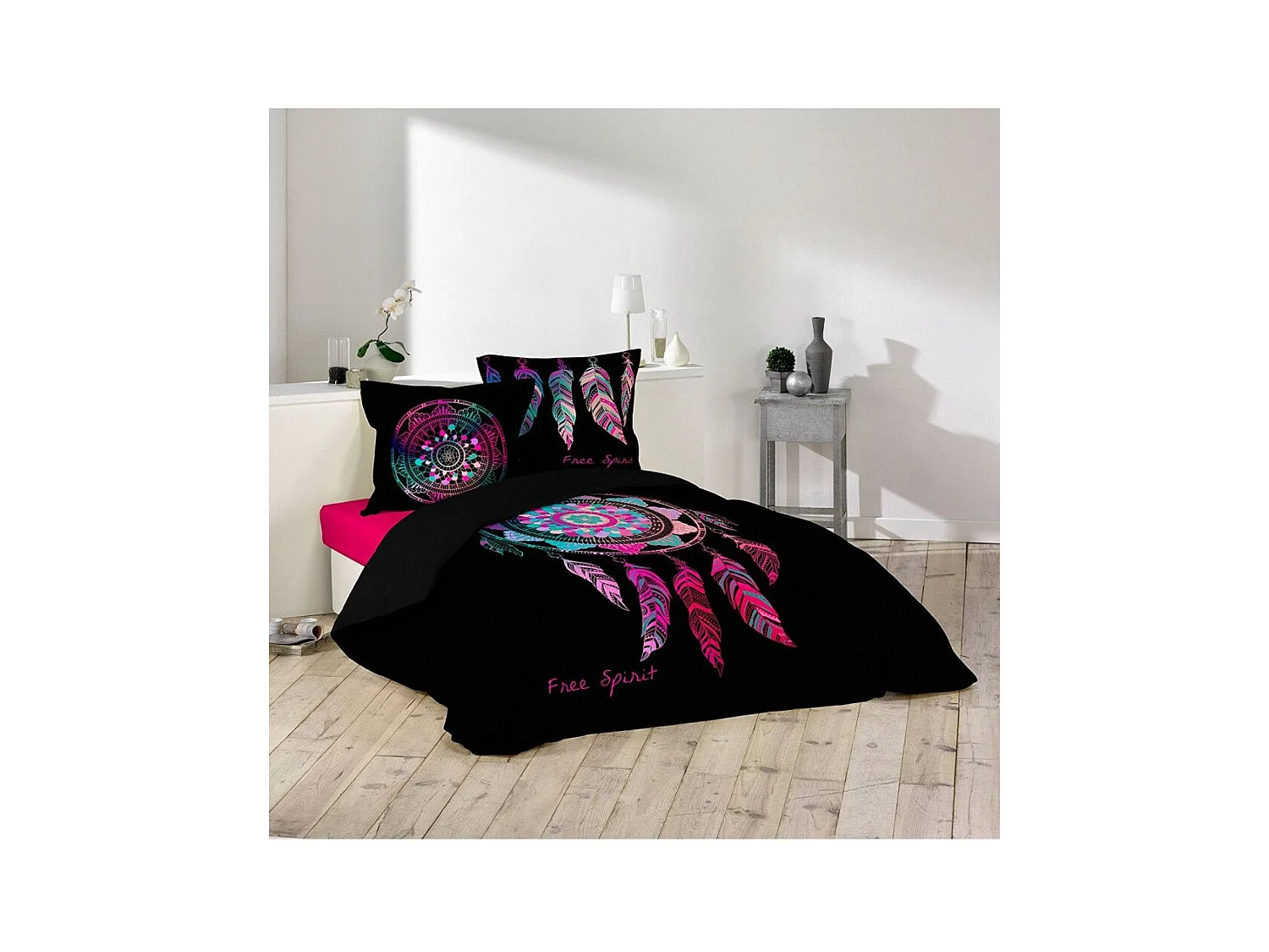 Parure de lit 2 personnes Porte Bonheur - 240 x 220 cm - Coton