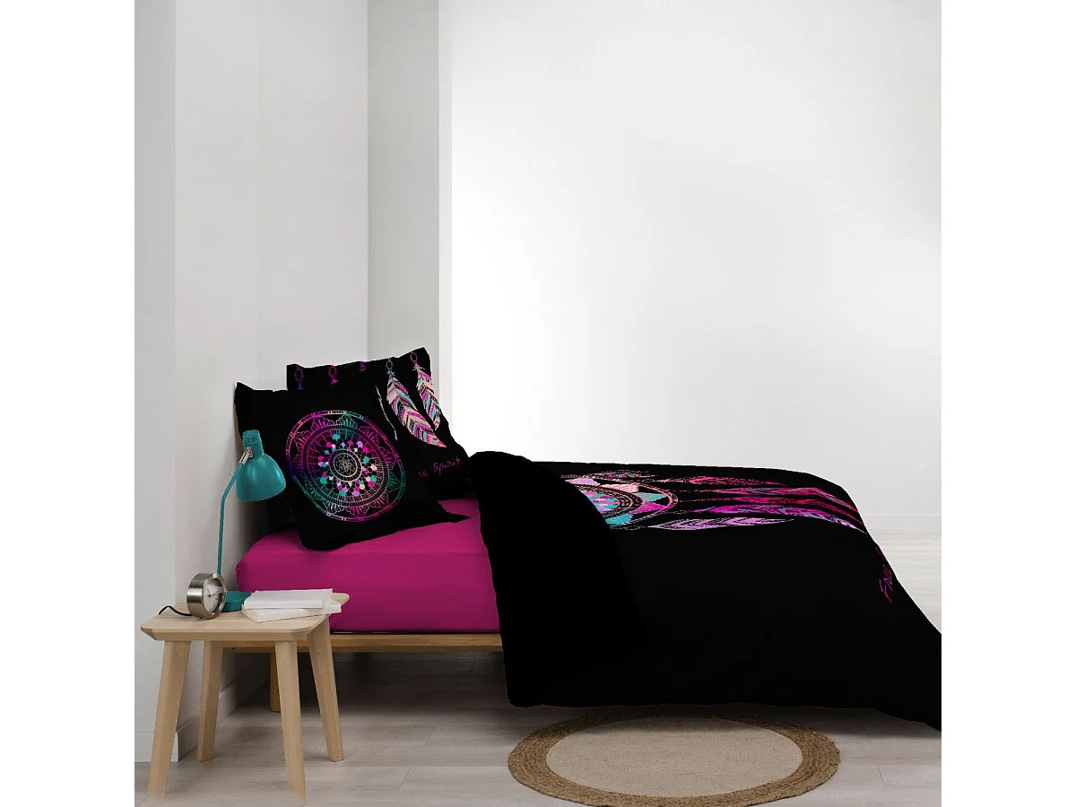 Parure de Lit 3 Pièces "Porte-Bonheur" 240x220cm Noir