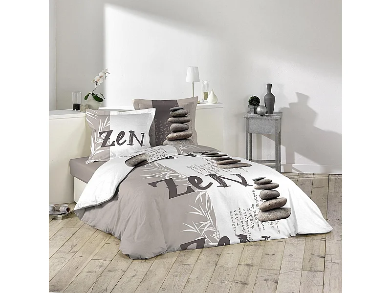 Parure de Lit 3 Pièces "Galets Zen" 240x220cm Taupe