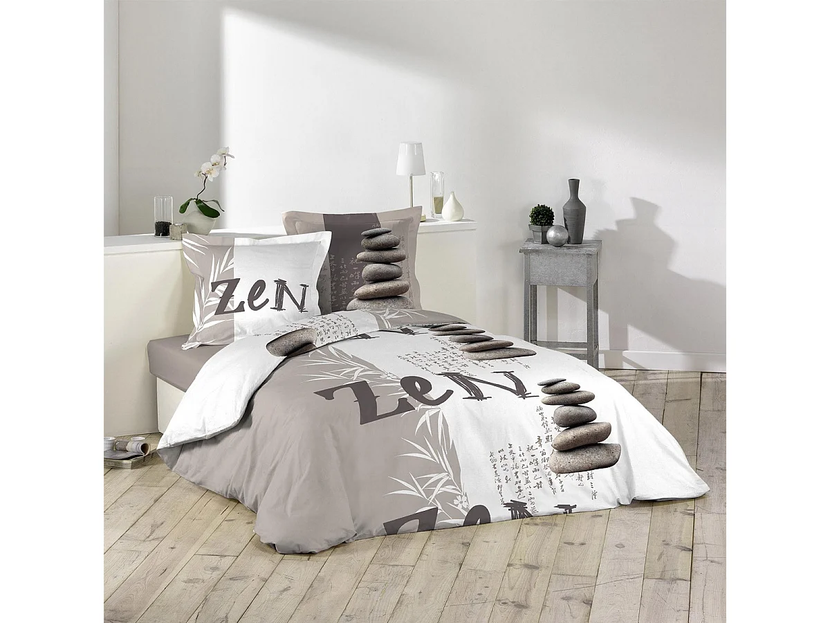 Parure de Lit 3 Pièces "Galets Zen" 240x220cm Taupe