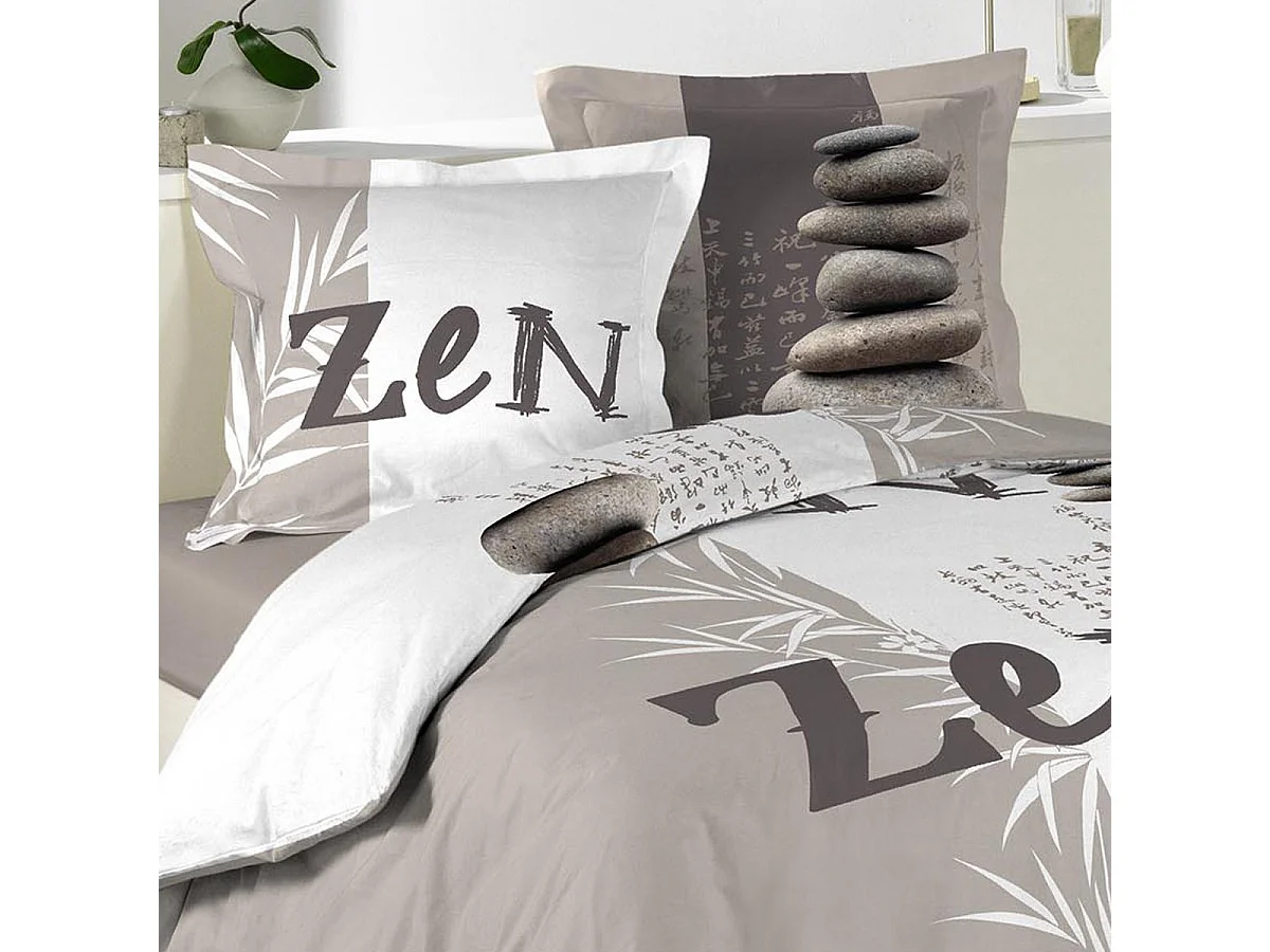 Parure de Lit 3 Pièces "Galets Zen" 240x220cm Taupe