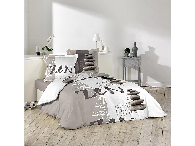 Parure de Lit 3 Pièces "Galets Zen" 240x220cm Taupe