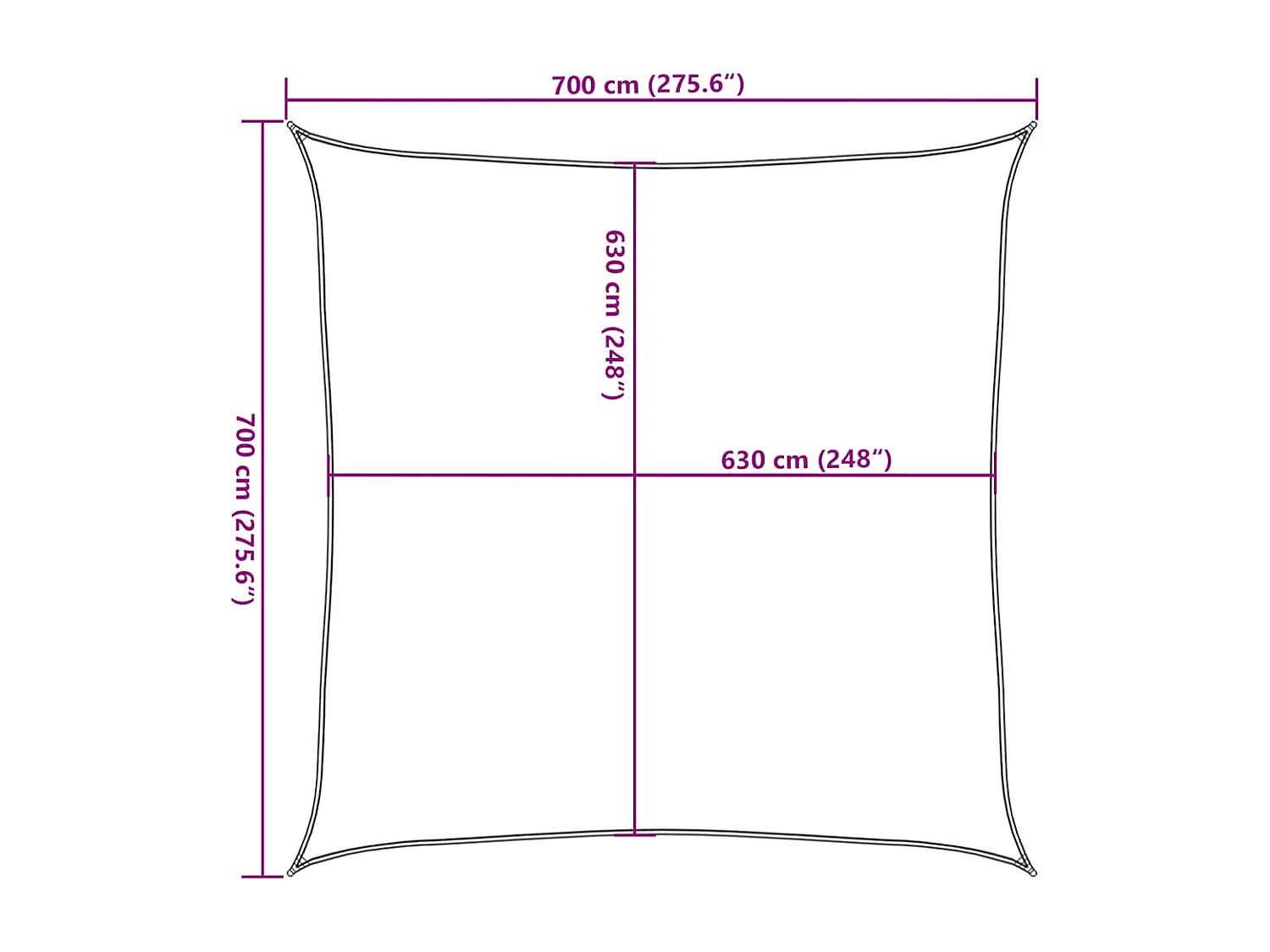 Para-sol Quadrado Estilo Vela 160 g/m² 7x7 m em PEAD Azul para Proteção Solar
