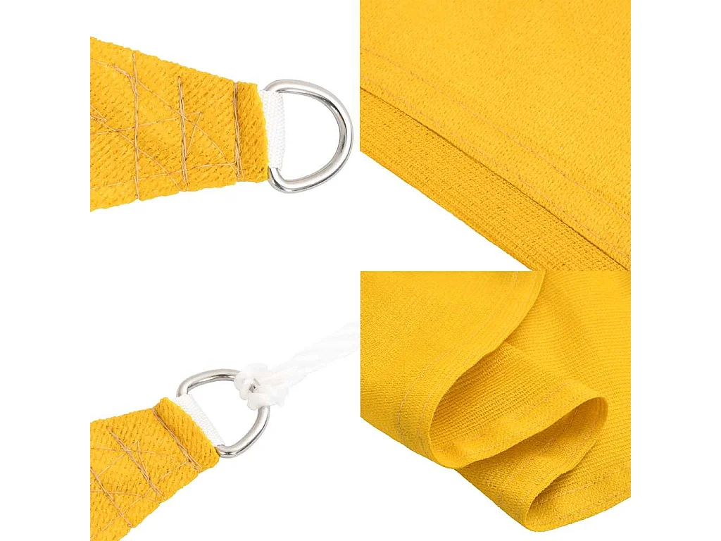 Para-sol triangular amarelo 5x6x6 m em PEAD 160 g/m² para proteção UV