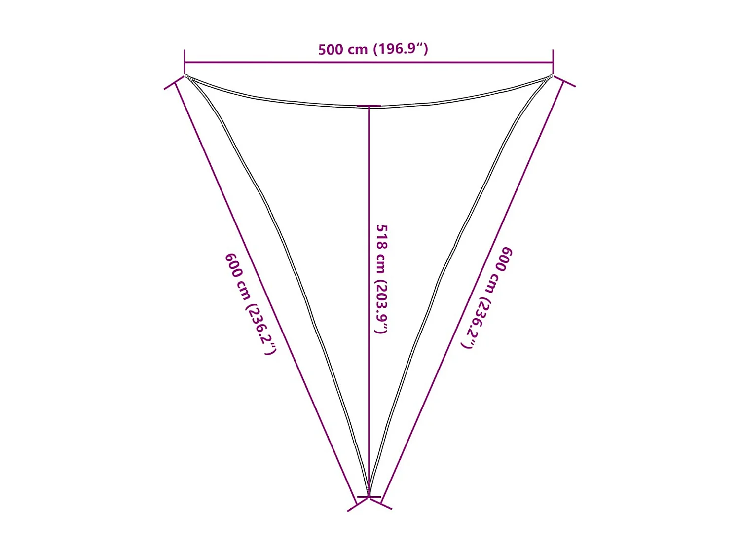 Para-sol triangular amarelo 5x6x6 m em PEAD 160 g/m² para proteção UV