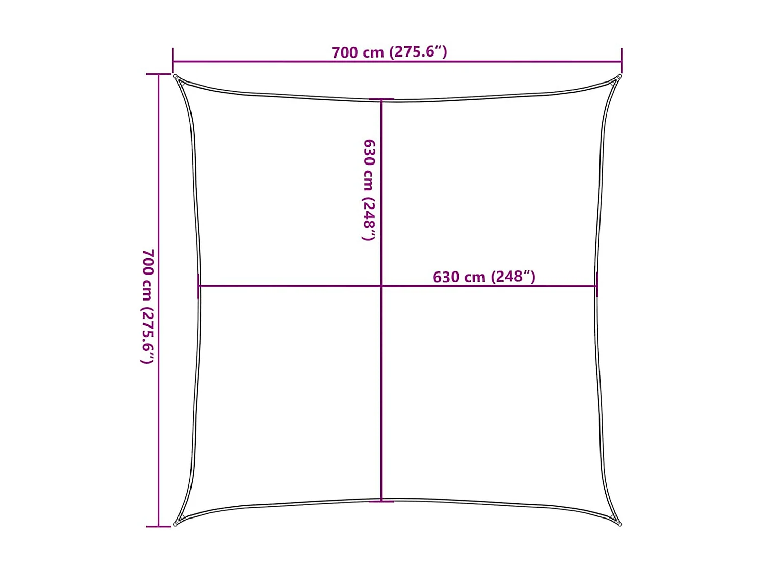 Para-sol quadrado estilo vela em PEAD amarelo 7x7 m para proteção solar