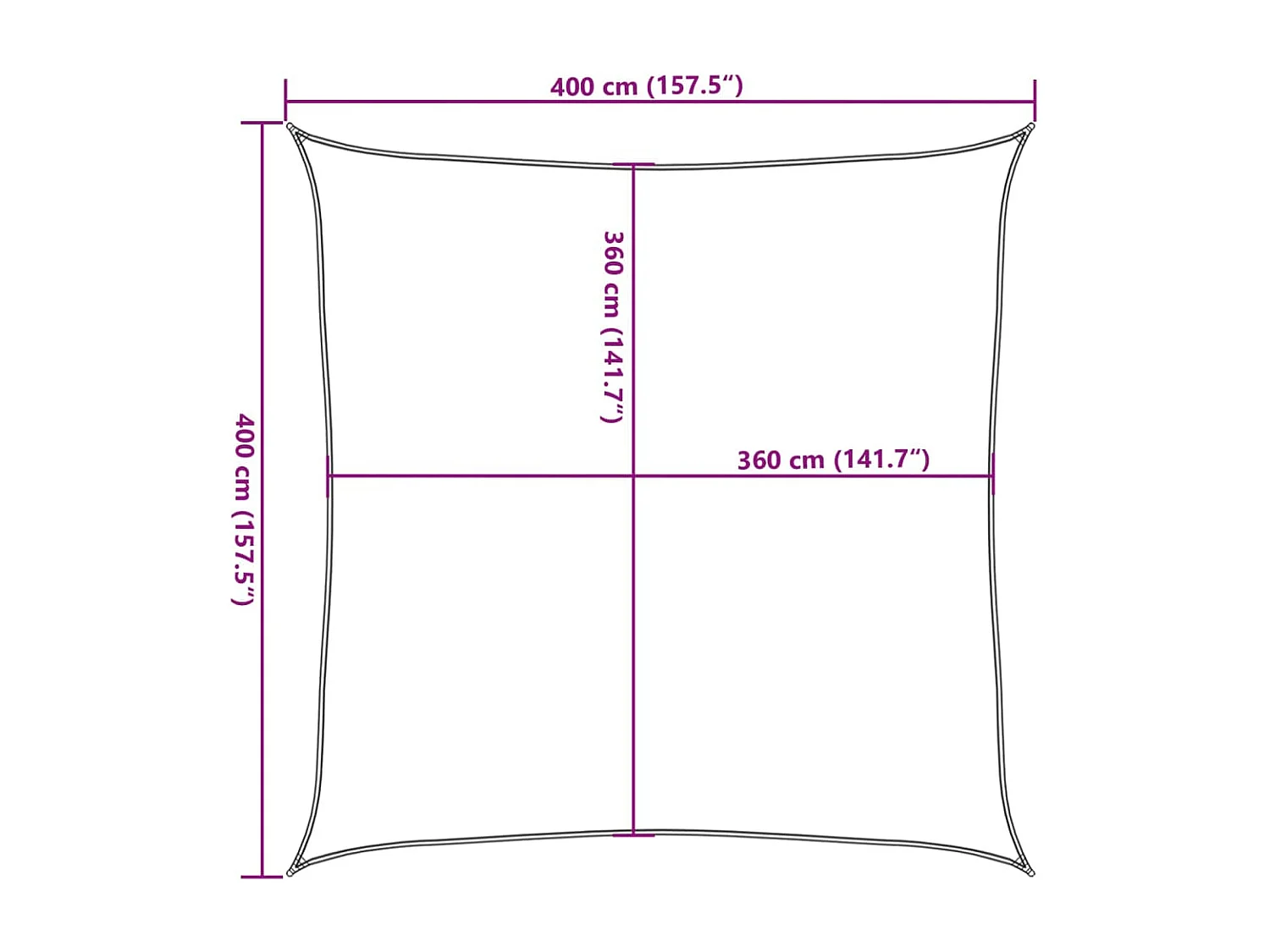 Para-sol estilo vela quadrado azul 4x4 m em PEAD 160 g/m²