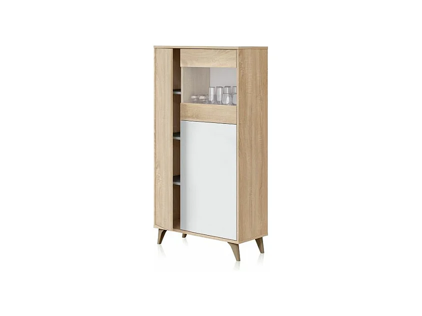 Vitrina Lira Blanco Artik (Blanco Mate) - Roble Canadian